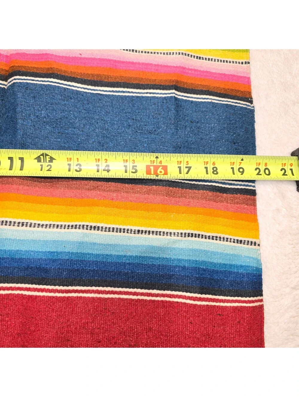 Vintage Mexican Saltillo Serape Wool Rug Runner 22x40 Handwoven Fringe